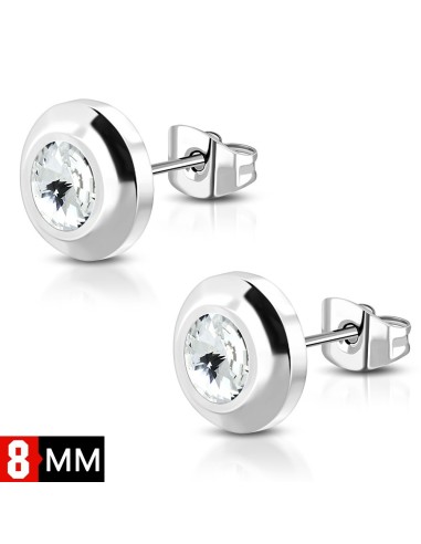 Boucles d'oreilles cristal 8 mm en  acier modèle Dumia