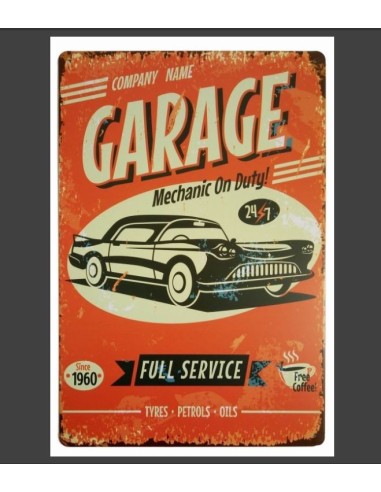 Plaque garage Full Servce métal vintage en 20 cm x 30 cm