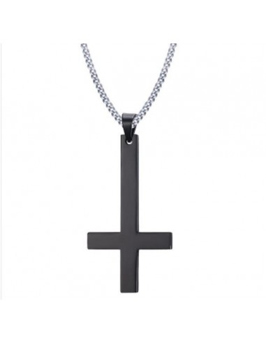 collier croix inversée noire en acier
