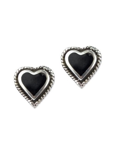 Boucles d'oreilles coeur en argent LuxXL avec onyx modèle Bartol