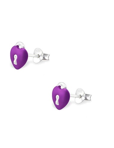 Boucles d'oreilles coeur violet en argent  modèle Dugmare