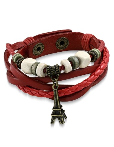 Bracelet cuir multirangs rouge modèle Dugmare