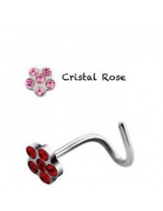 Piercing nez fleur en cristal rose