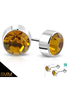 Boucles d'oreilles couleur ambre en acier en 8 mm modèle Dynteline