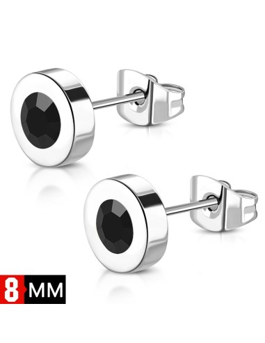 Boucles d'oreilles noires en acier en 8 mm modèle Diodate