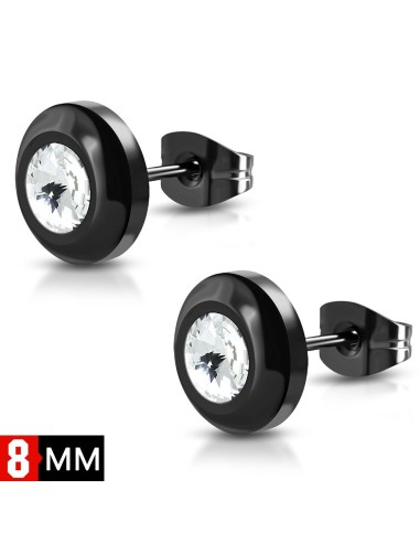 Boucles d'oreilles noires en acier en 8 mm modèle Dodate