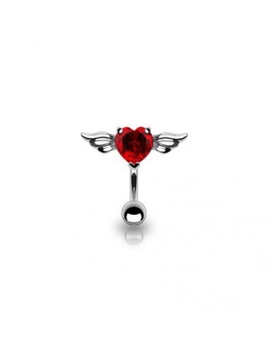 Piercing nombril Inversé Coeur Ailes d'Ange (Rouge)