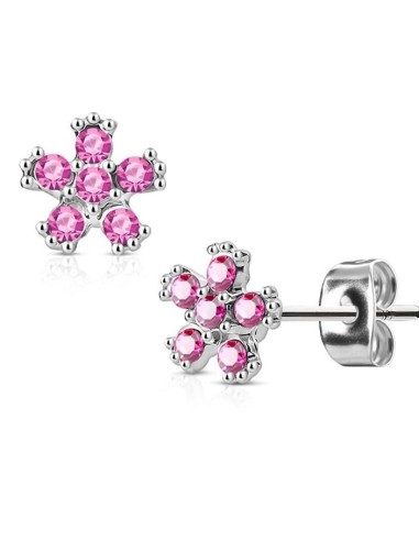 Boucles d'oreilles fleur cristal rose modèle Dulaba