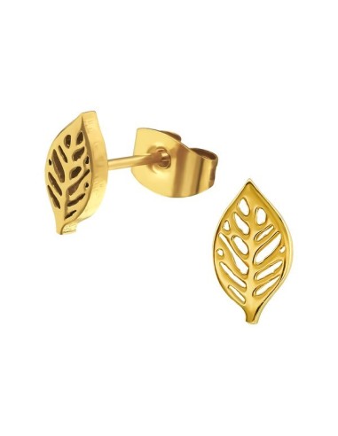Boucles d'oreilles feuilles  dorées en acier doré modèle Bauck