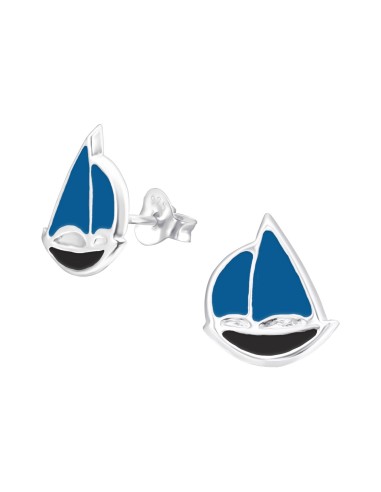 Boucles d'oreilles bateau bleu en argent modèle Ariadna