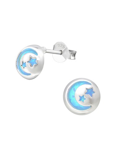 Boucles d'oreilles étoiles et lune en argent  modèle Amabilas