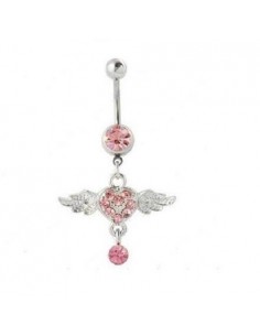 Piercing nombril aile et coeur rose modèle Daulasse