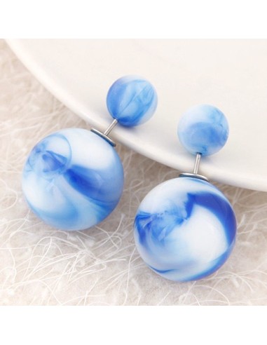 Boucles d'oreilles double perles bleue turquoise modèle Akesa