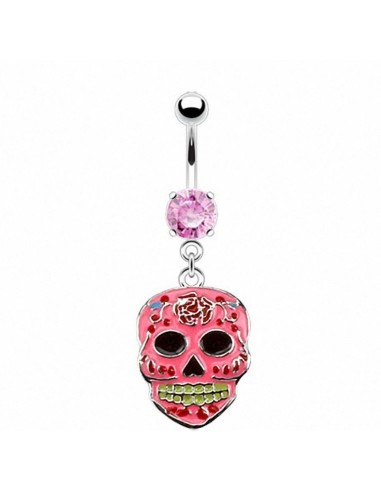Piercing nombril skull rose style mexicain