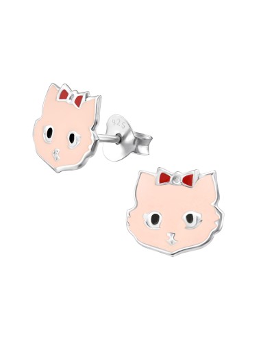 Boucles d'oreilles chat rose en argent