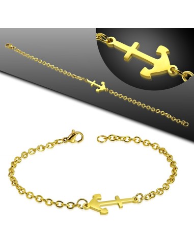 Bracelet ancre marine en acier doré