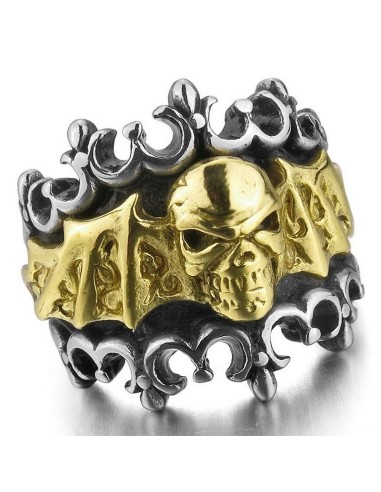 Bague skull avec des ailes en acier