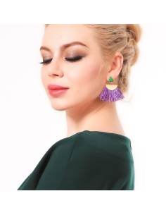 Boucles d'oreilles pompons violet et vert modèle Aindros