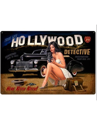 Plaque métal Pin Up Hollywood Detective 20 cm x 30 cm