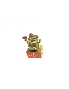 Figurine chat rieur Maneki Neko doré porte bonheur