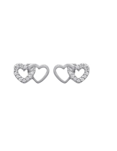Boucles d'oreilles double cœurs en argent et zirconium