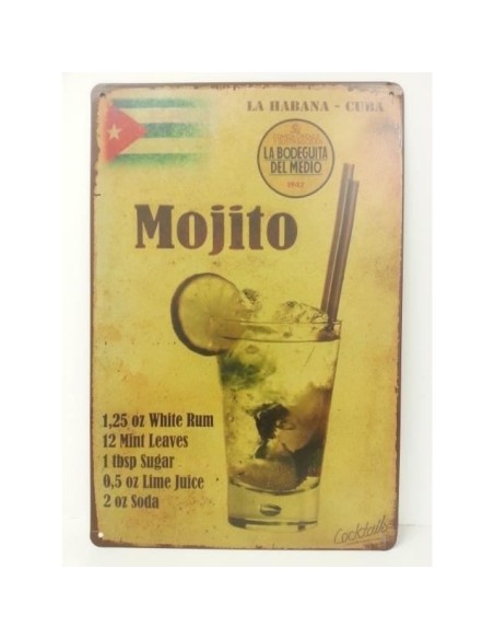 Plaque De Décoration Murale 20 X 30 Cm Cocktail Mojito 