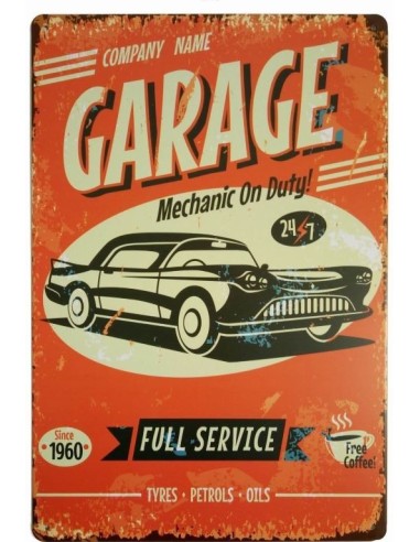 Plaque métal garage style vintage 20 cm x 30 cm