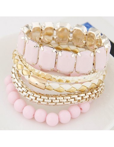 bracelet multirang fantaisie rose