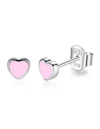 Boucles d'oreilles cœur rose en argent