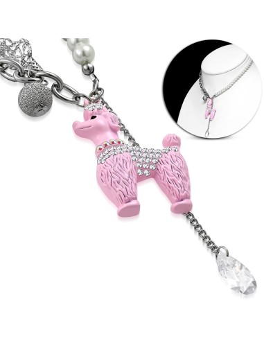 Collier sautoir caniche rose