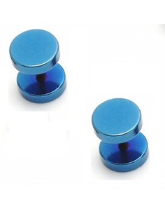 Faux piercing plug bleu en acier en 10 mm