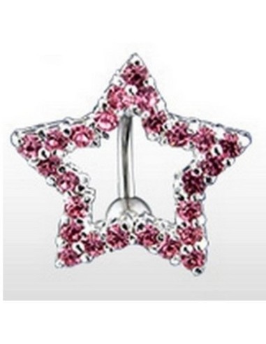 Piercing nombril inversé étoile et cristal rose