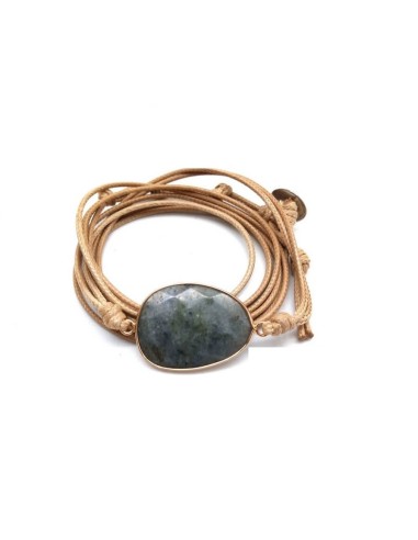 Bracelet Labradorite et lacet beige