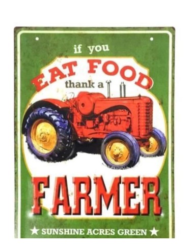 Plaque métal vintage Tracteur Fat Food en relief 30 cm x 40 cm