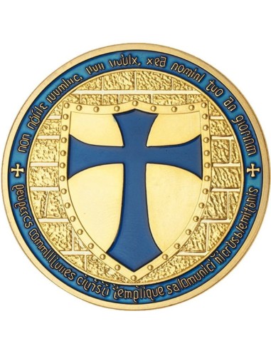 médaille doré Chevaliers Templiers croix bleu