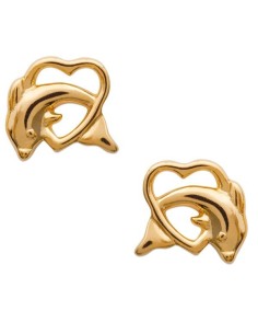 Boucles d'oreilles Dauphins et cœur en plaqué or