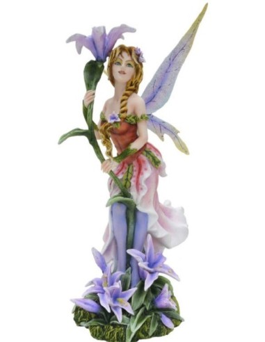 Statuette figurine fée avec des fleurs violettes