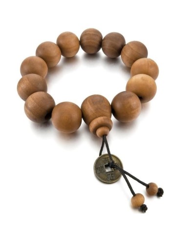 Bracelet Bois tibétain perles de bois et pièce en 11 mm