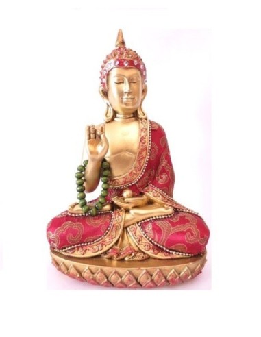 Bouddha thaï rouge et or avec perles