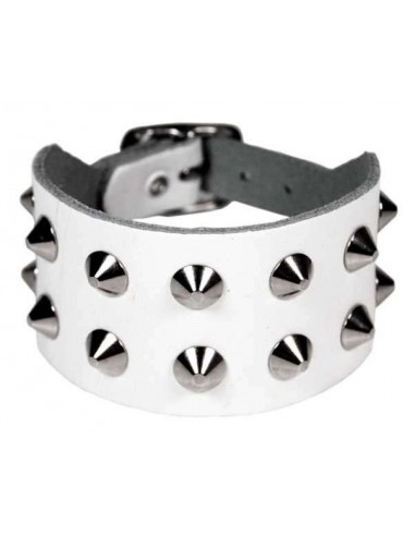Bracelet en cuir blanc avec 2 rangées de rivets arielle