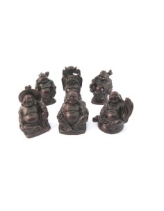 Figurines 6 mini bouddha couleur bois rouge