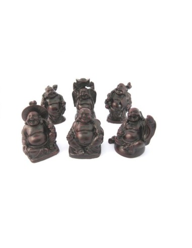 Figurines 6 mini  bouddha couleur bois rouge
