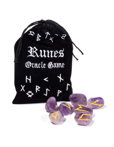 Runes Oracle Améthyste dans un sac de velours