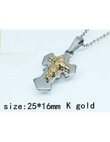 Pendentif croix bicolore en acier