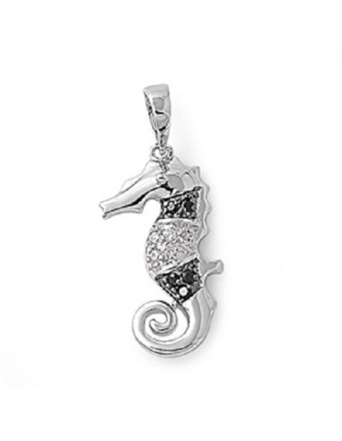 Pendentif hippocampe en  argent et zircons