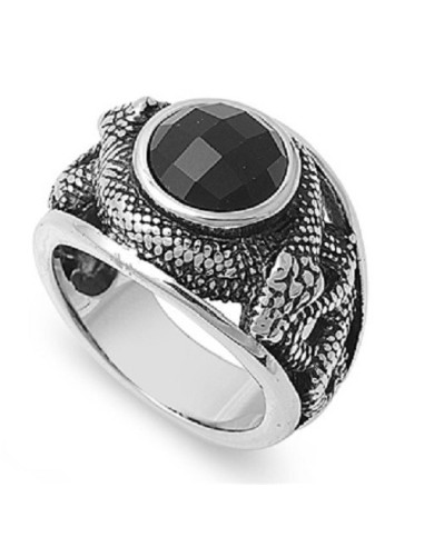 Bague serpent en acier et zircon noir