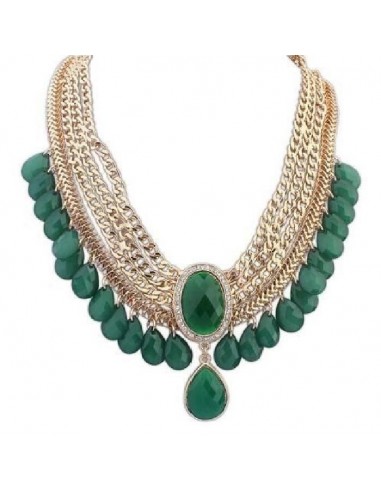 Collier fashion mode doré et vert Adem