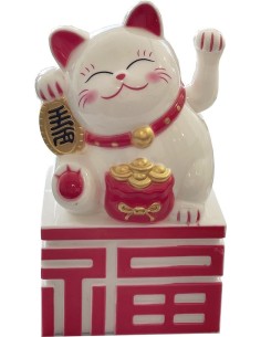 Figurine chat rieur Maneki Neko blanc porte bonheur