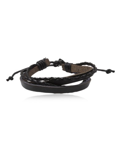 Bracelet cuir multirangs noir