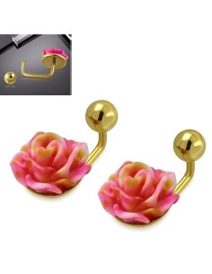 Boucles d'oreilles fleur rose en acier doré